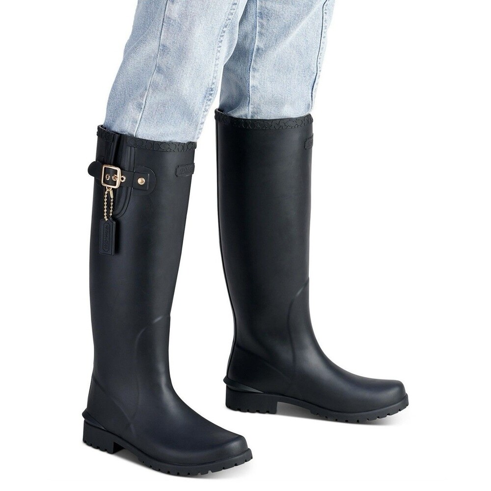 Coach Riley Black Rain Boots $240 Retail NEW Size 5,9